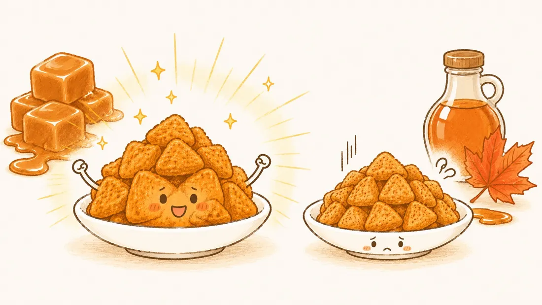 輝いて主役感のあるキャラメルの皿と、隣で控えめに佇むメープルの皿のイラスト